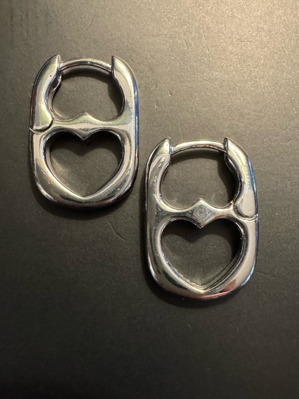 Silver Tone Heart Soda Can Pull Tab Huggie Earrings